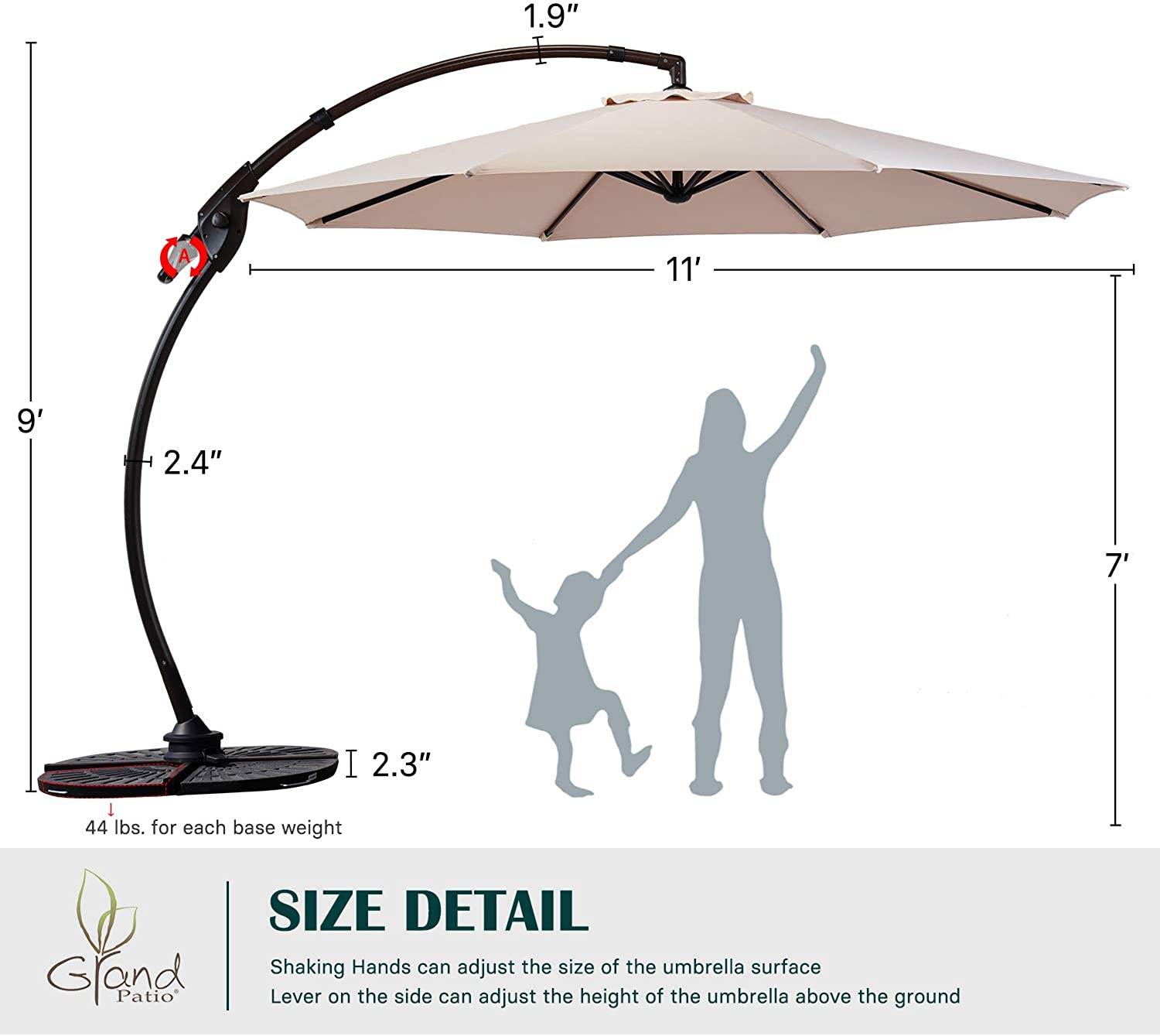 GRAND PATIO Napoli 11 ft Cantilever Offset Umbrella with 360° Rotation
