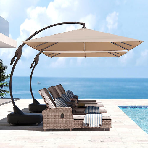 Large Rectangular Cantilever Umbrellas Easy Tilt, with Base and Umbrella Cover