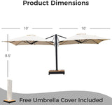 GRAND PATIO 10x10 FT Large Double-Sided Patio Umbrella with Base, with Umbrella Cover.