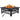 Black metal fire pit table with flames on a white background