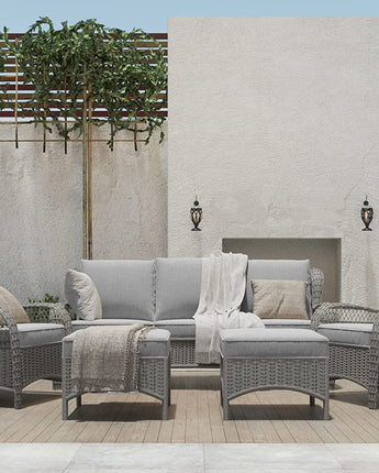 GRAND PATIO Outdoor 5-Piece Furniture High Back Open Weave All-Weather Wicker Steel Olefin Patio Set, Forsythe Gray