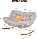 GRAND PATIO Double-seat Rocking Chair, Outdoor Oversized Rocking Papasan Chair with Padded Cushion.
