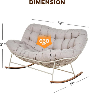GRAND PATIO Double-seat Rocking Chair, Outdoor Oversized Rocking Papasan Chair with Padded Cushion.