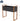 Black metal planter box with wooden handles and dimensions on a white background