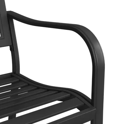 Black metal chair with armrests on a white background