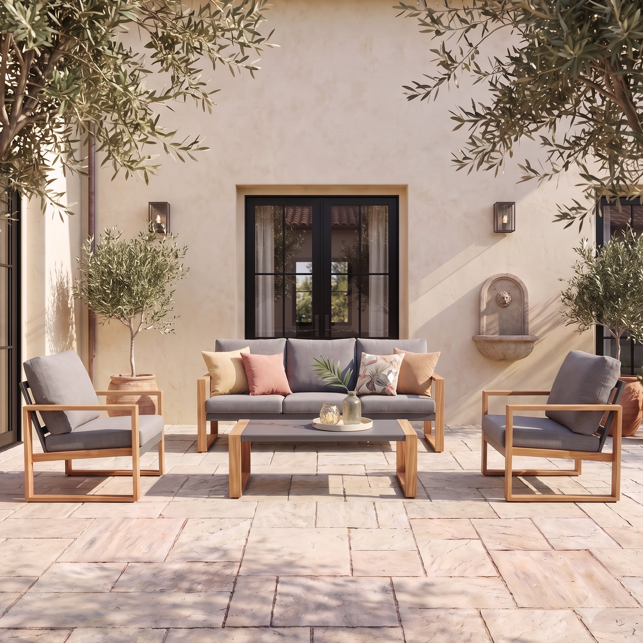 Grand Patio 5-Seat Conversation Sofa Set, All Aluminum Outdoor Furniture with Removable Cushions and Coffee Table
