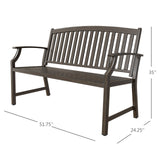 GRAND PATIO outdoor bench with anti-rust aluminum frame and faux wood finish, measuring 51.75" wide and 35" tall.