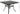 Black square table with dimensions labeled on a white background