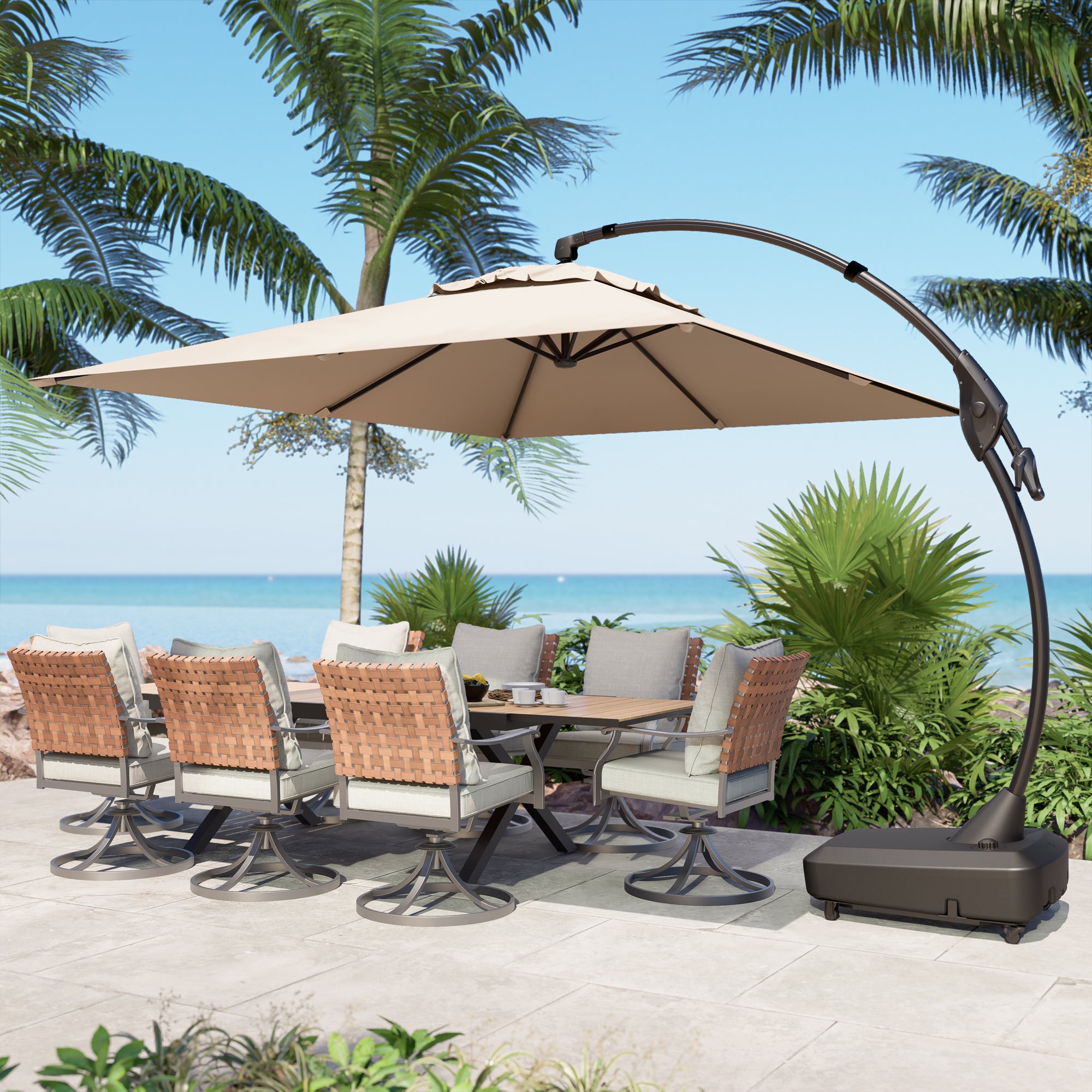 GRANDPATIO Large Rectangular Patio Umbrella with Base, with Umbrella Cover, Cantilever Umbrellas Easy Tilt