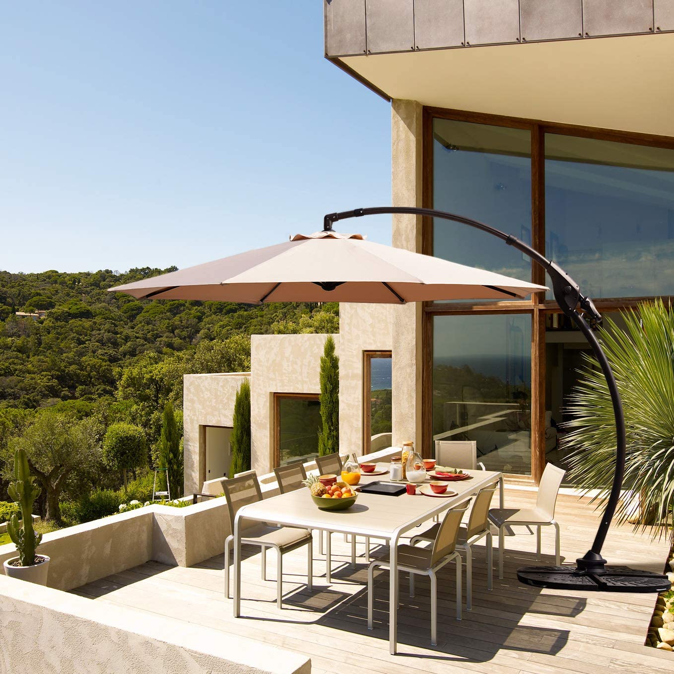 apontus offset patio umbrella 10 Ft Cantilever Aluminum frame GRAND PATIO Napoli 11 ft