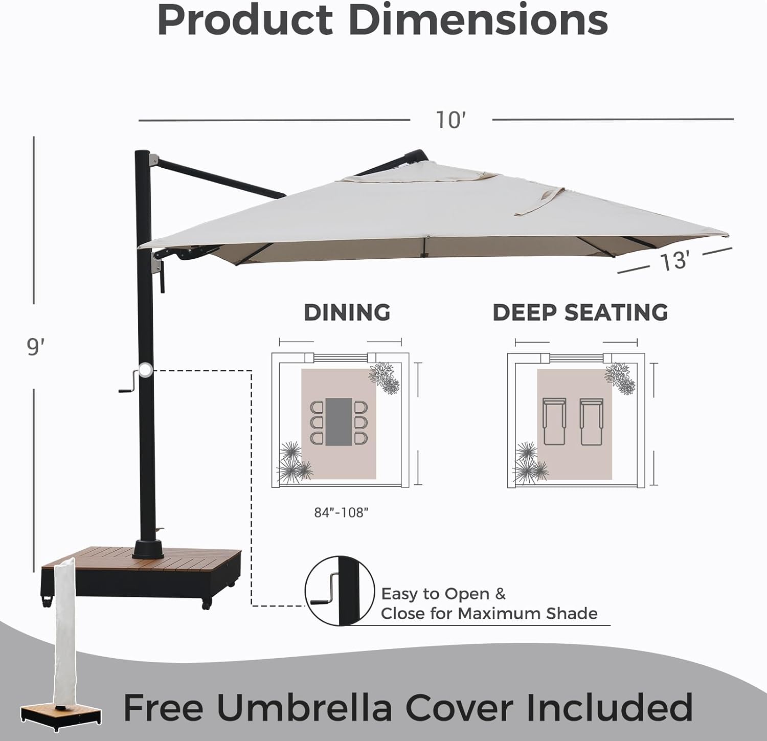 GRAND Patio 10x13 ft Patio Umbrella with Base, Acrylic Outdoor Cantilever Aluminum Umbrella, 5-Year-Non-Fading Rectangular Offset Umbrella with Cover GRAND Patio 10x13 ft Patio Umbrella with Base, Acrylic Outdoor Cantilever Aluminum Umbrella, 5-Year-Non-Fading Rectangular Offset Umbrella with Cover