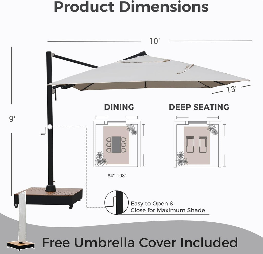 GRANDPATIO 10ft Cantilever Patio Umbrella 360° Rotation
