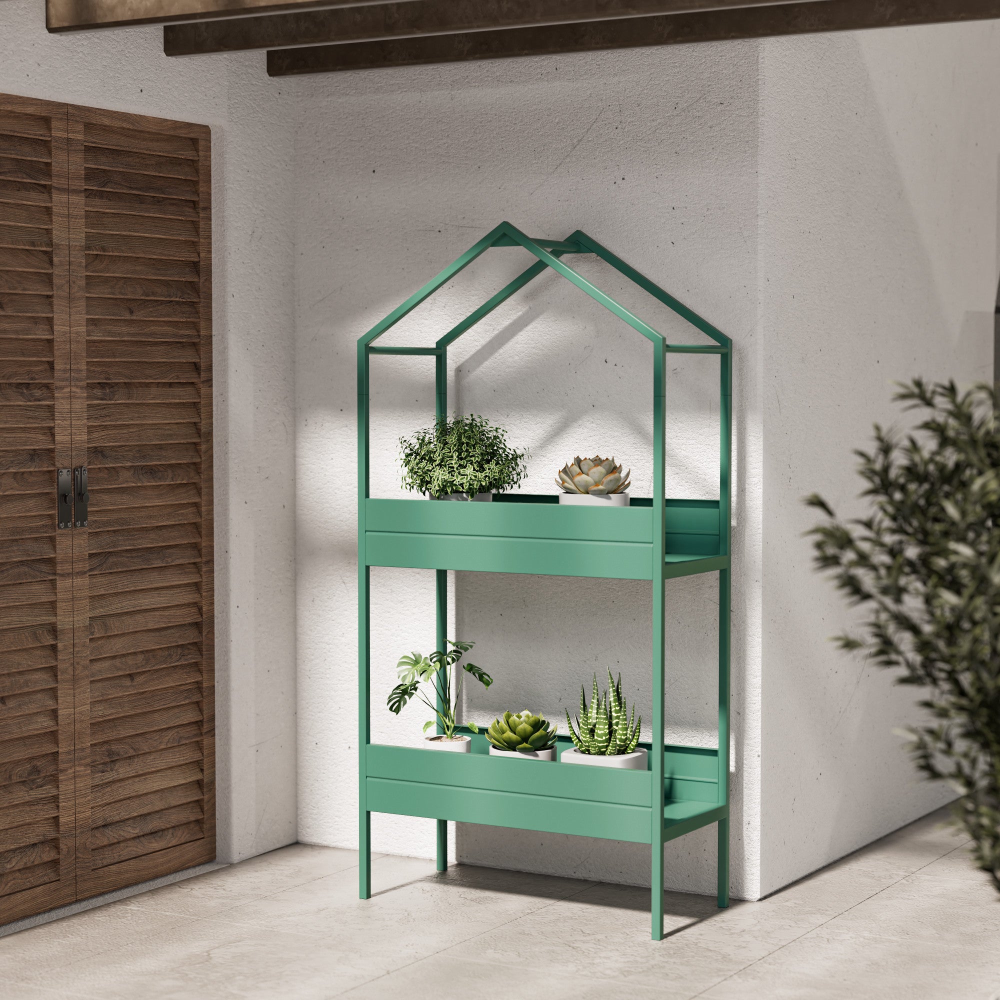 indoor metal pot plant stand Grandpatio Outdoor Steel Planter Stand With Large Storage