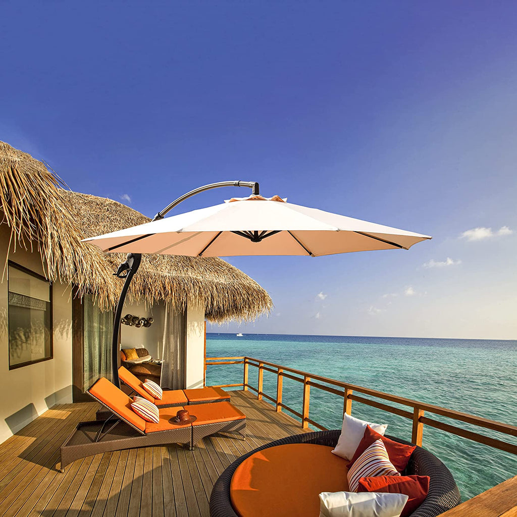 grand patio napoli deluxe 11ft curvy aluminum offset umbrella GRAND Patio 11FT Cantilever Patio Umbrella with Base