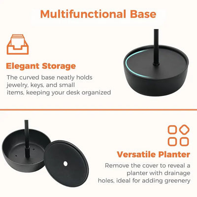 Multifunctional base with storage and planter features on a white background