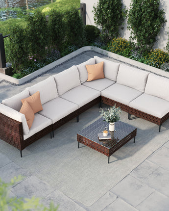 GRAND PATIO Brown Wicker Patio Furniture Set, Retro Style Outdoor Sectional Sofa, Water Resistant Thick Cushions