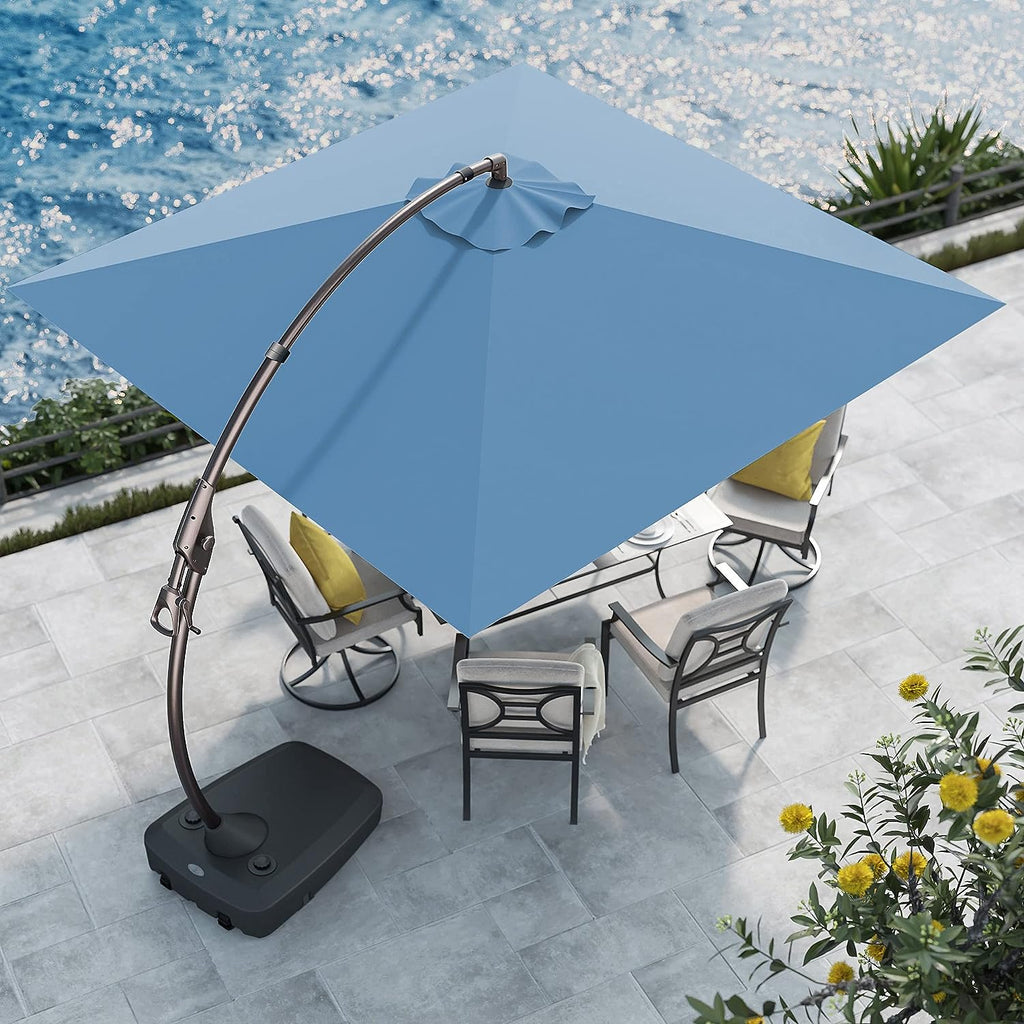 Sunbrella Cantilever Umbrella with Base | Offset Umbrella for Patio with Sunbrella Fabric, Grandpatio Canvas Sapphire Blue-Square
