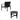 Black chair and round table with dimensions on a white background