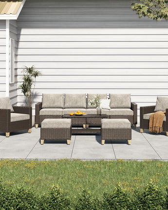 GRAND PATIO Sofa Sets 9 Pieces Conversation Set with Coffe Table, PE Wicker Patio Furniture Sectional Sofa with Thick Cushions for Yard Garden Porch