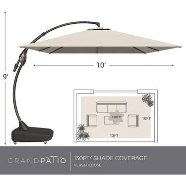 GRANDPATIO Large Rectangular Patio Umbrella with Base, with Umbrella Cover, Cantilever Umbrellas Easy Tilt.